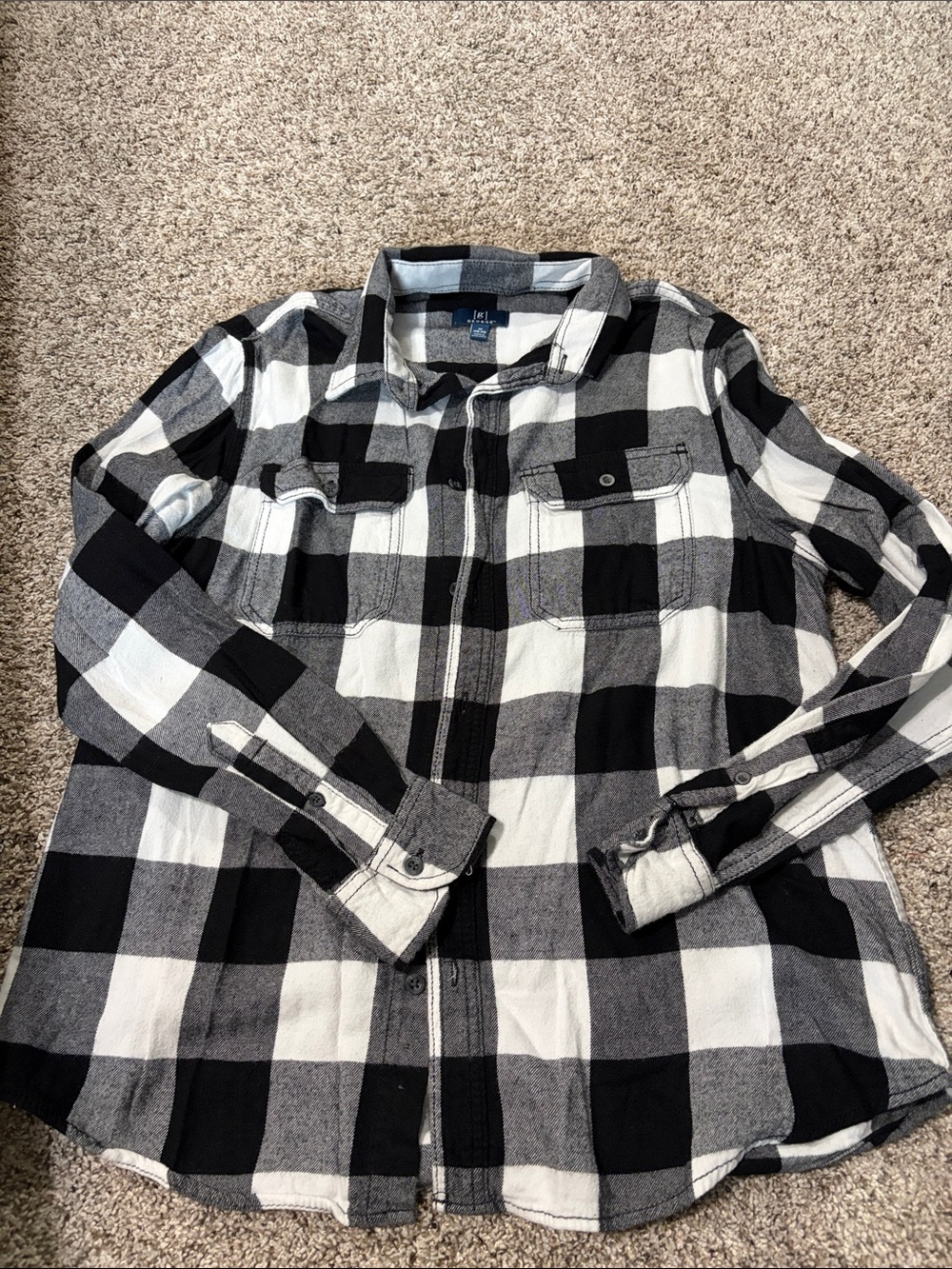George Black & White Check Plaid Button-Down Shirt